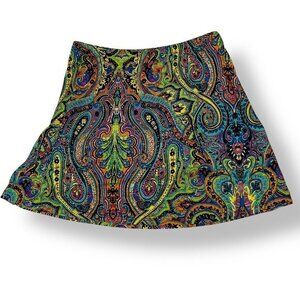 Hail3y:23 Multicolor Paisley Skirt, Lined, Sz L, Elastic Waist, A-Line Mini